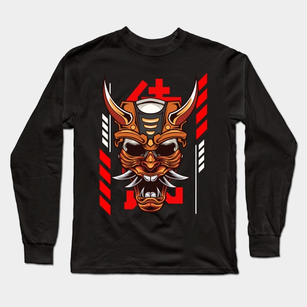 Samurai - Ronin Mask Illustration Long Sleeve T-Shirt by Harrisaputra